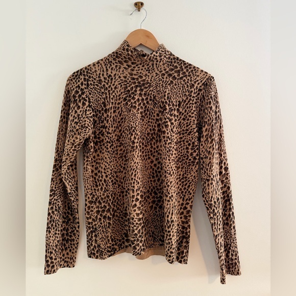 Tops - Vintage Talbots Mock Neck Animal Print Silk Camelhair Top Petite Medium CBK